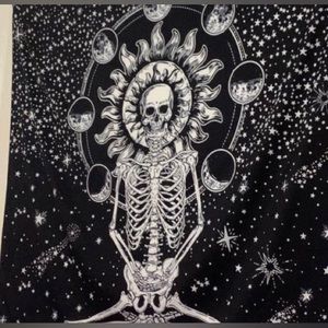 goth skeleton black astrology tapestry.